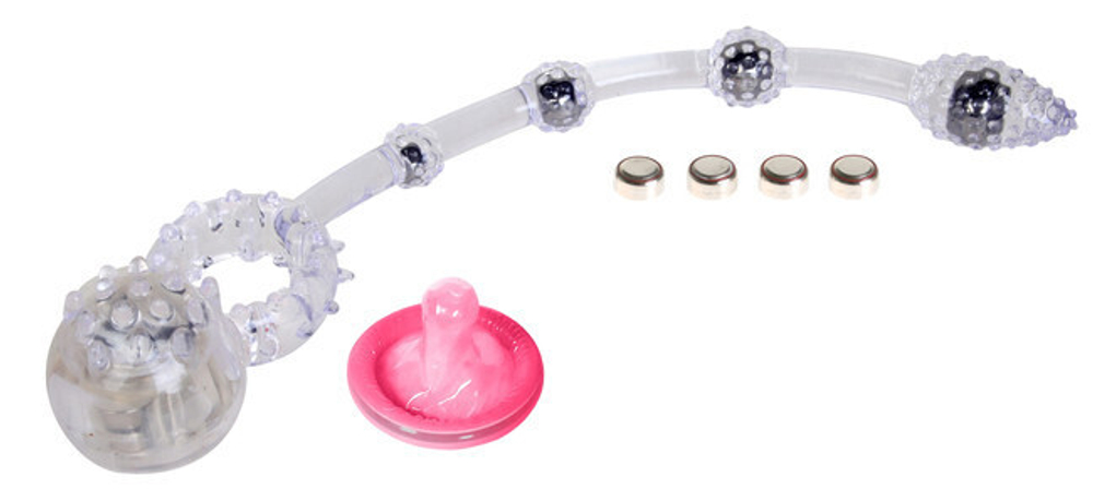 Эрекционное кольцо с вибрацией и анальными бусами One Touch Plus Couples's Enhancer (Цвет: прозрачный)