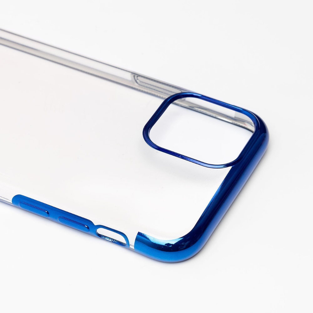 Прозрачный глянцевый чехол с синей окантовкой для IPhone 11 Pro