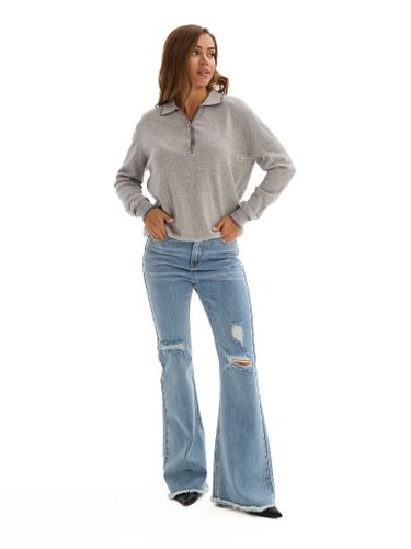 Светло-серое поло с длинным рукавом из шерсти