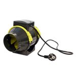 Канальный вентилятор extractor tt fan 125 сбоку, демонстрирующий компактный черный корпус и шнур питания