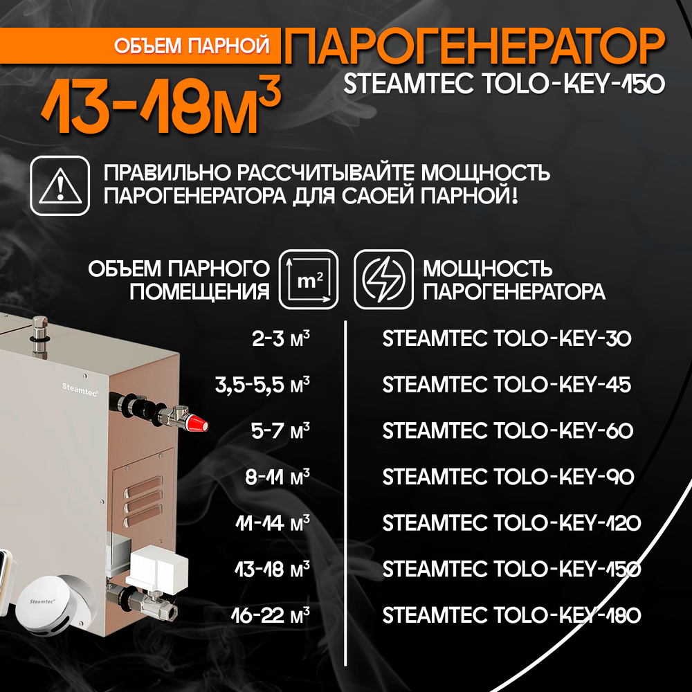 Steamtec TOLO KEY 150 - 15 кВт (ВЛАГОСТОЙКИЙ модуль управления), парогенератор для хамама и турецкой бани