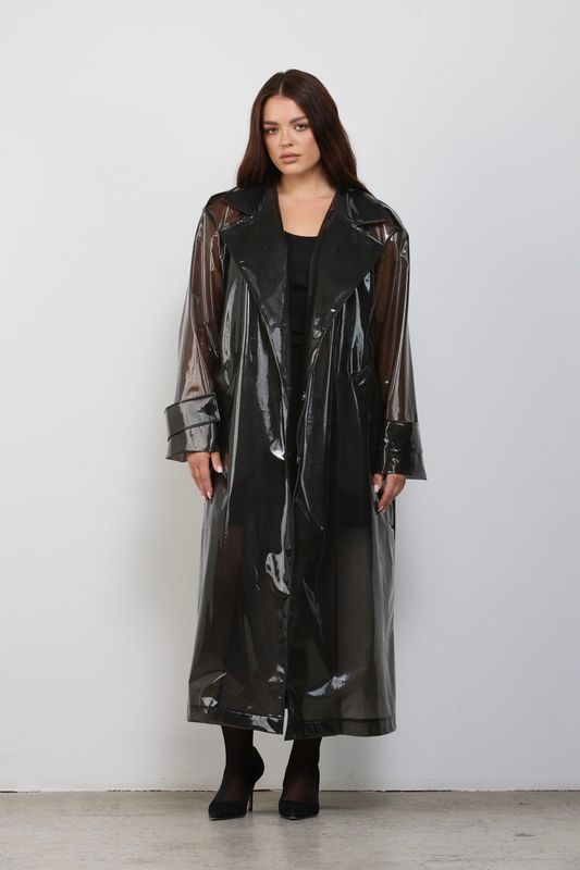 Тренч двубортный прозрачный, графит