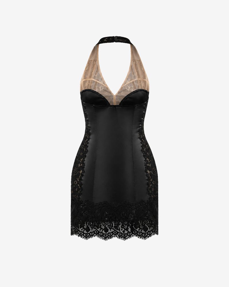 Платье мини из сатина и кружева