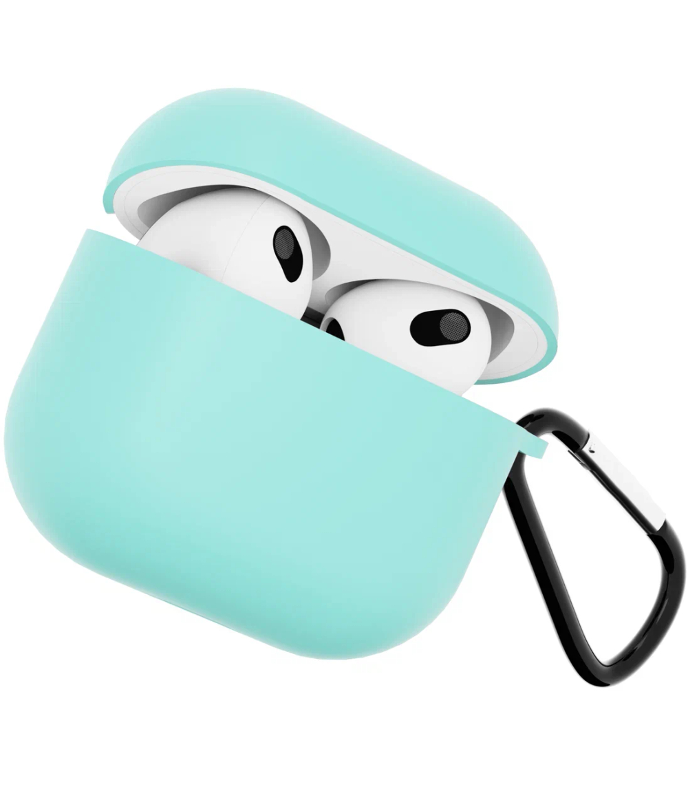 Чехол для Airpods 3 Gurdini силиконовый с карабином Мятный