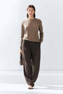 Massimo Dutti Свитер из 100% кашемира с длинными рукавами, кротово-коричневый