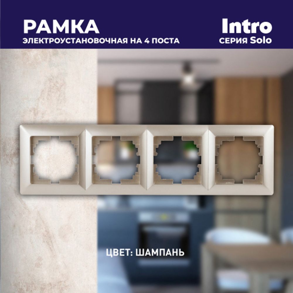Рамка для розеток и выключателей Intro Solo 4-504-04 на 4 поста, СУ, шампань