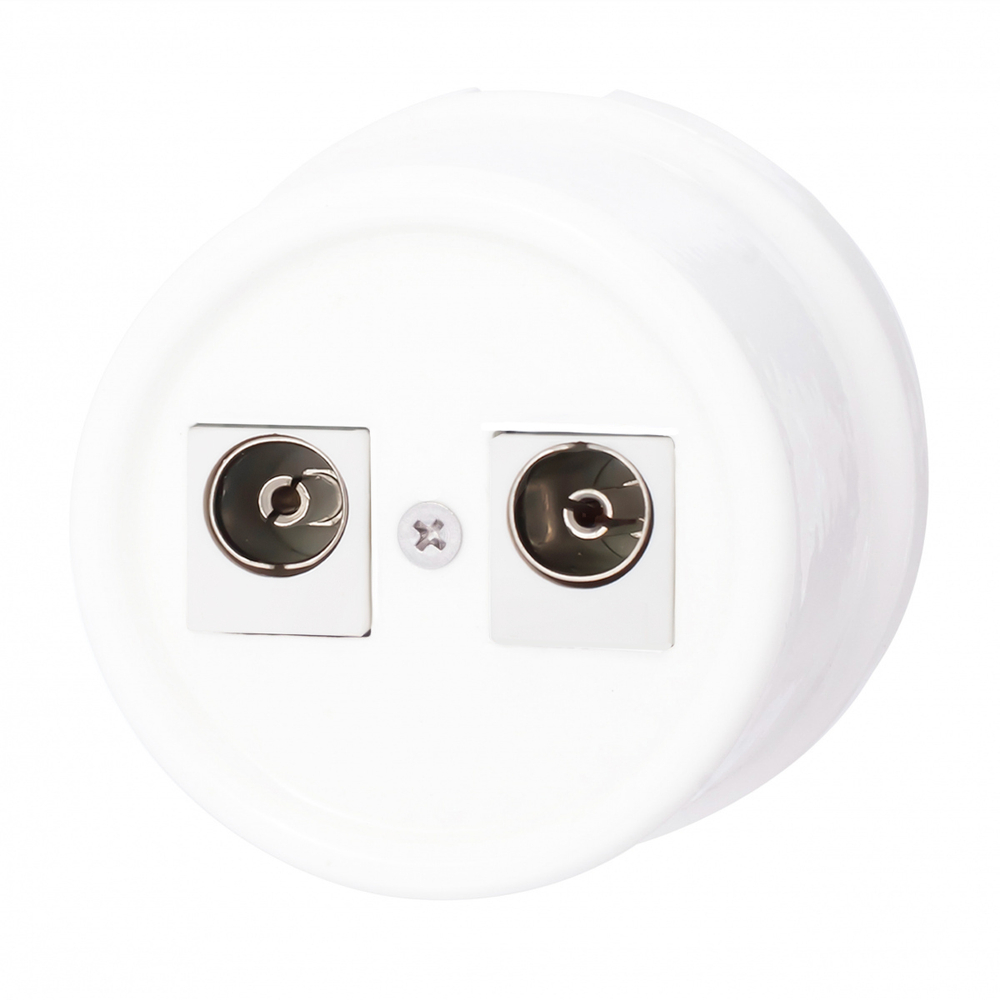 Розетка телевизионная двойная, оконечная, керамика, цвет белый B1-306-01