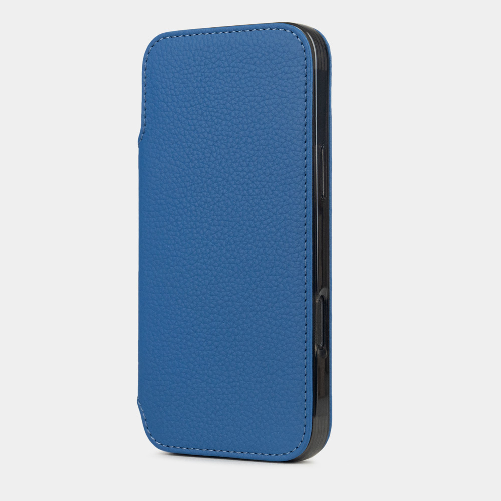 Чехол-книжка кожаная для iPhone 16 Pro, теленок цвета синий королевский