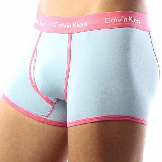 Мужские трусы боксеры светло-голубые с розовой резинкой Calvin Klein 365 Blue Pink Trunks CK16104