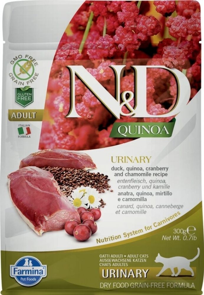 Сухой корм Farmina N&amp;D Quinoa Cat Adult Urinary беззерновой с уткой и киноа для профилактики МКБ у кошек 300 г