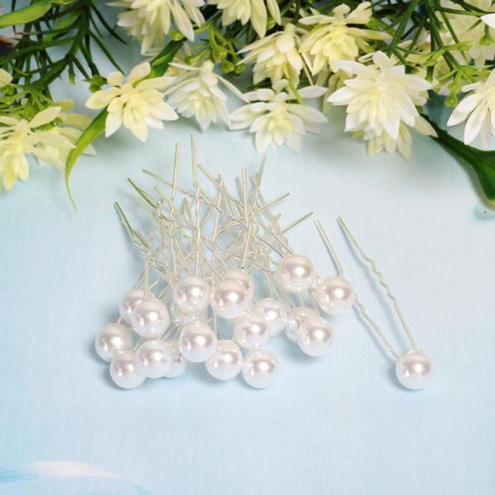 Шпильки для волос 20шт "Жемчуг", цвет белый (Yiwu Yingyuming)
