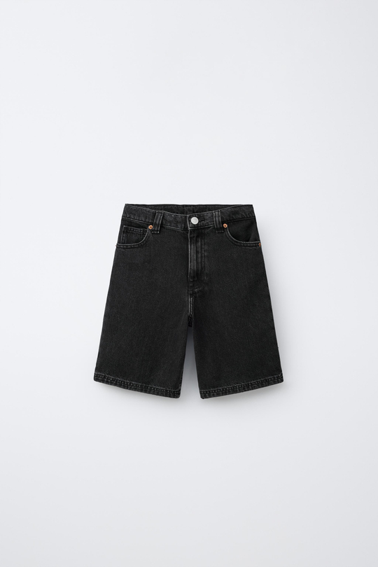 ZARA ДЖИНСОВЫЕ ШОРТЫ RELAXED BAGGY, ЧЕРНЫЙ