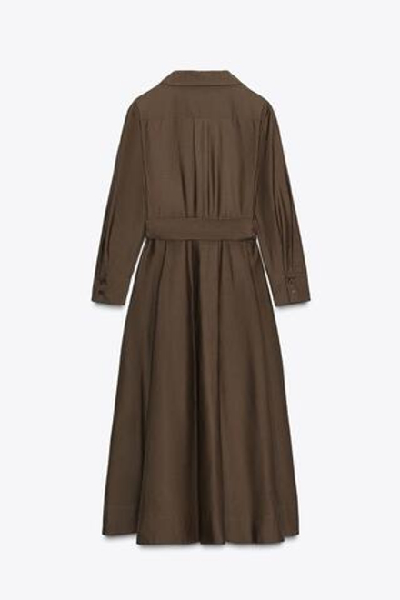 ZARA ПЛАТЬЕ-РУБАШКА ИЗ ПОПЛИНА — ZW COLLECTION, ТЕМНЫЙ ХАКИ