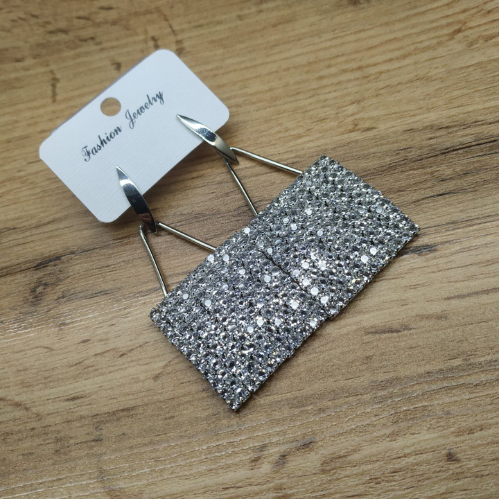 Серьги Royal листик подвеска Квадрат 11 х 11 кристаллов металл серебристый 8 см