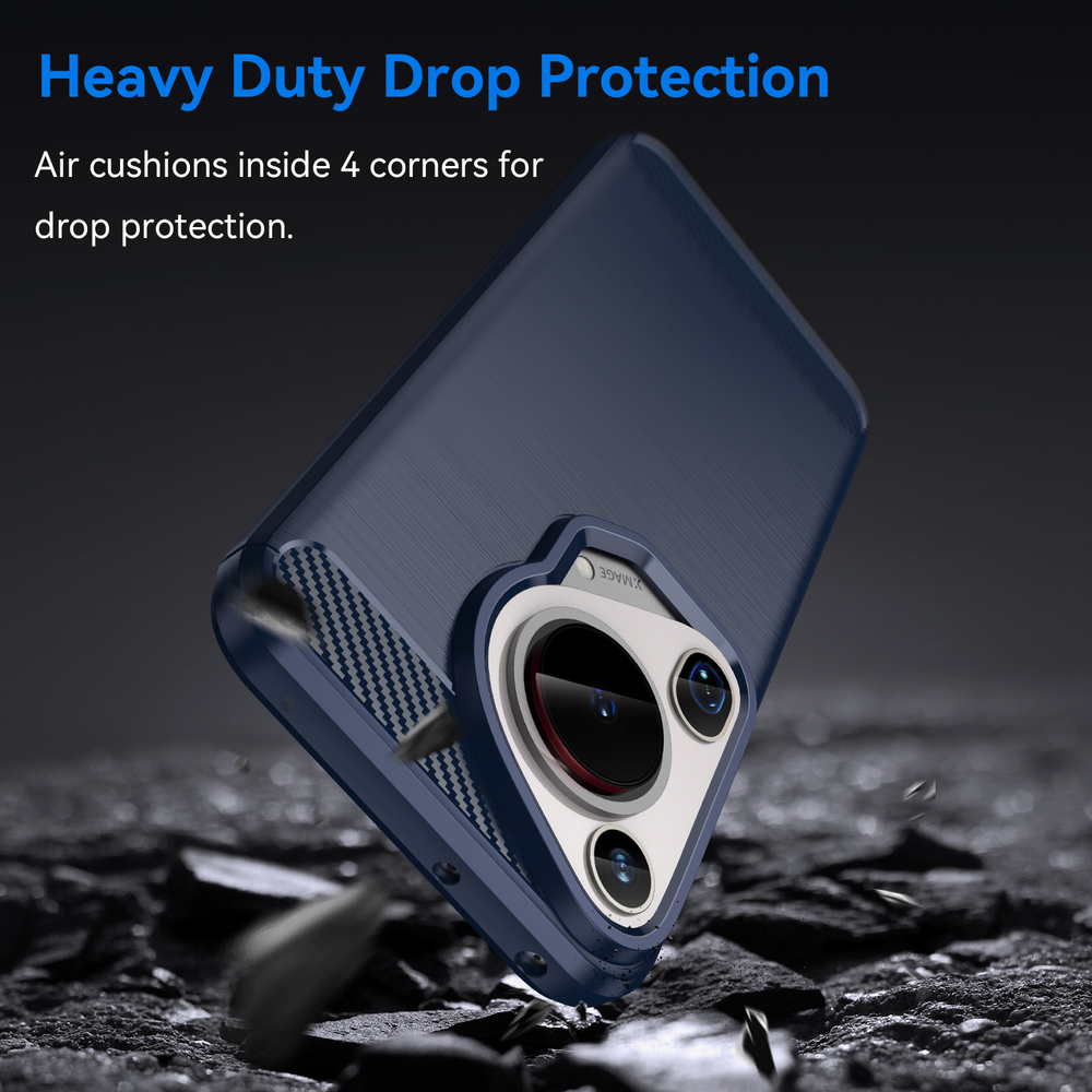 Чехол с дизайном в стиле карбон синего цвета на Huawei Pura 70 Ultra, мягкий отклик кнопок, серия Carbon от Caseport