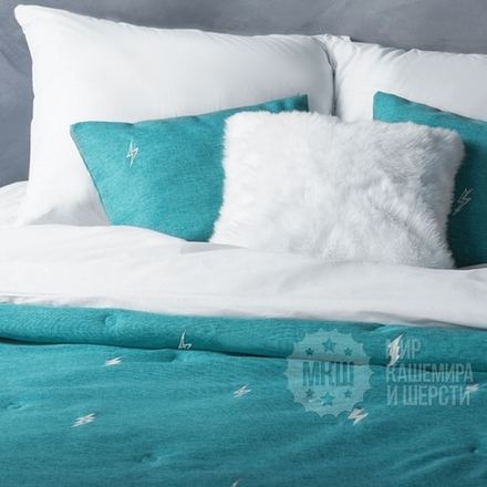 Покрывало для спальни с вышивкой ФЛЕШ (арт. BL02-246-02) - бирюзовое