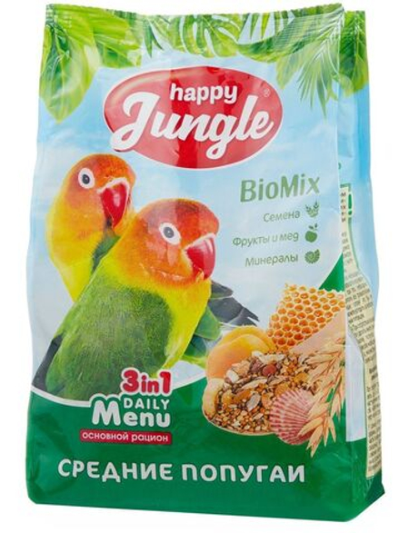 HAPPY JUNGLE Корм для средних попугаев 0,9 кг