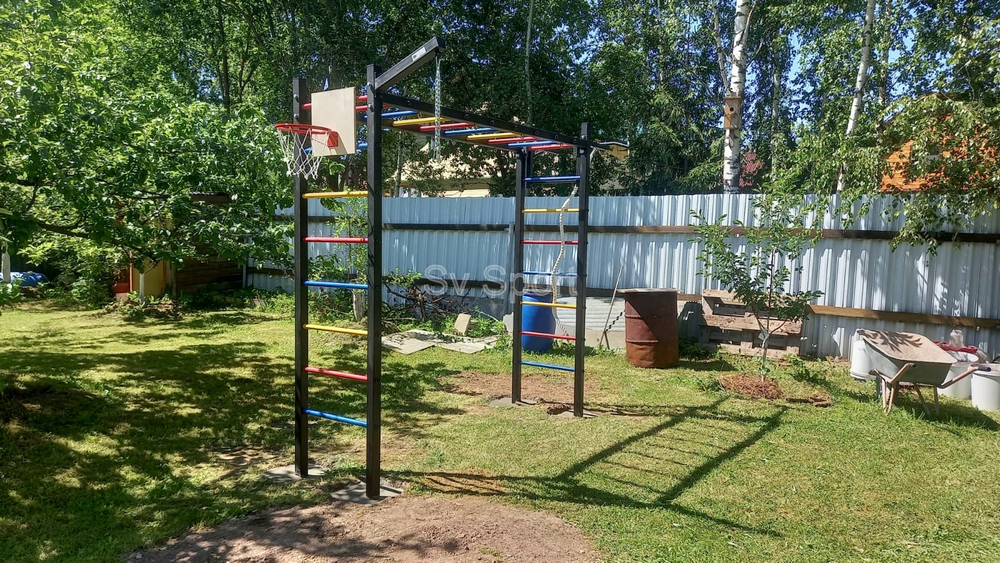 Монтаж уличной шведской стенки Sv Sport Рукоход (4 вертикальных столба)