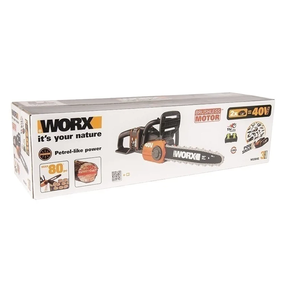 WORX WG384E аккумуляторная цепная пила (2 x 2 Ач, ЗУ)