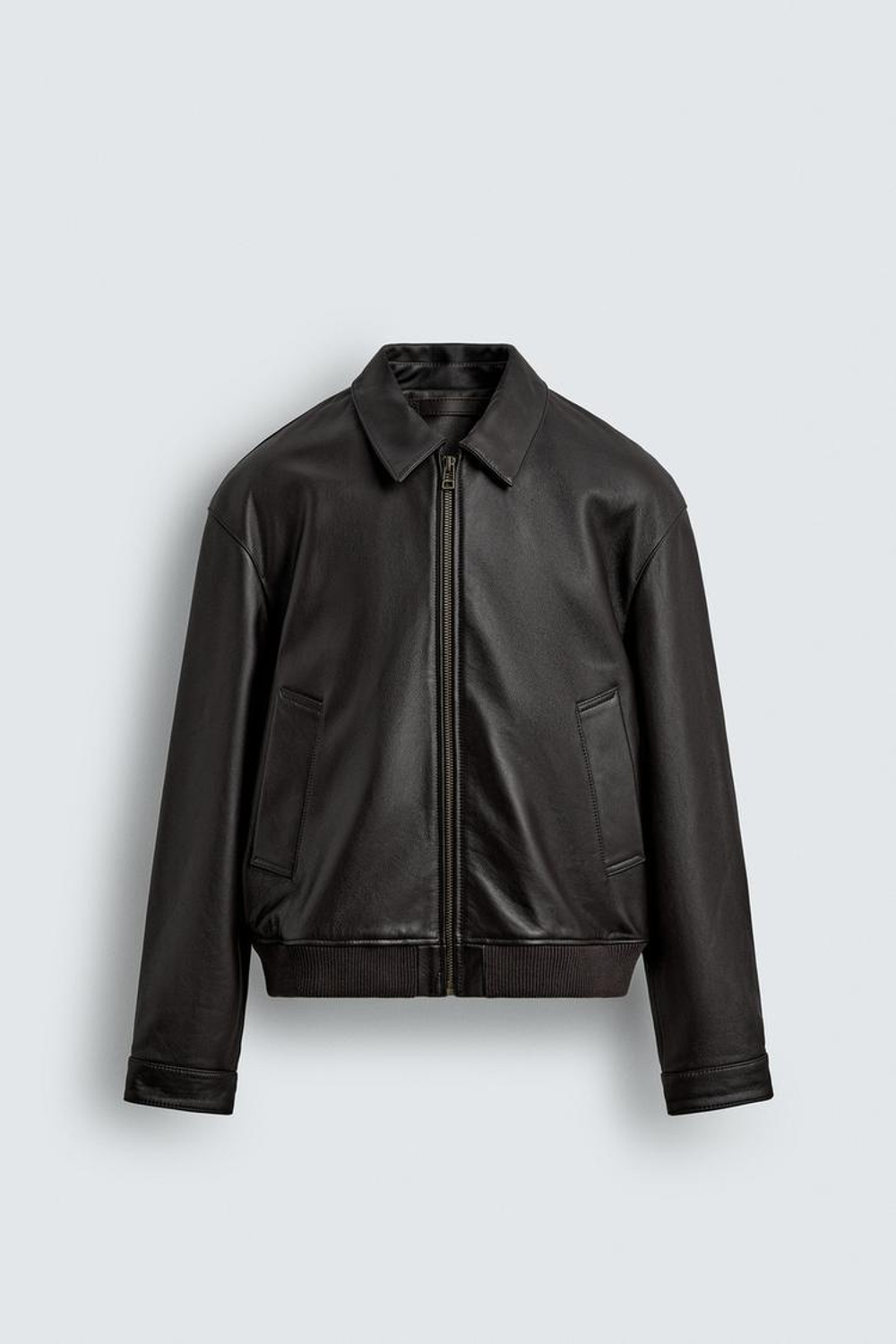 ZARA Х AARON LEVINE КОЖАНАЯ КУРТКА-БОМБЕР, ШОКОЛАДНЫЙ