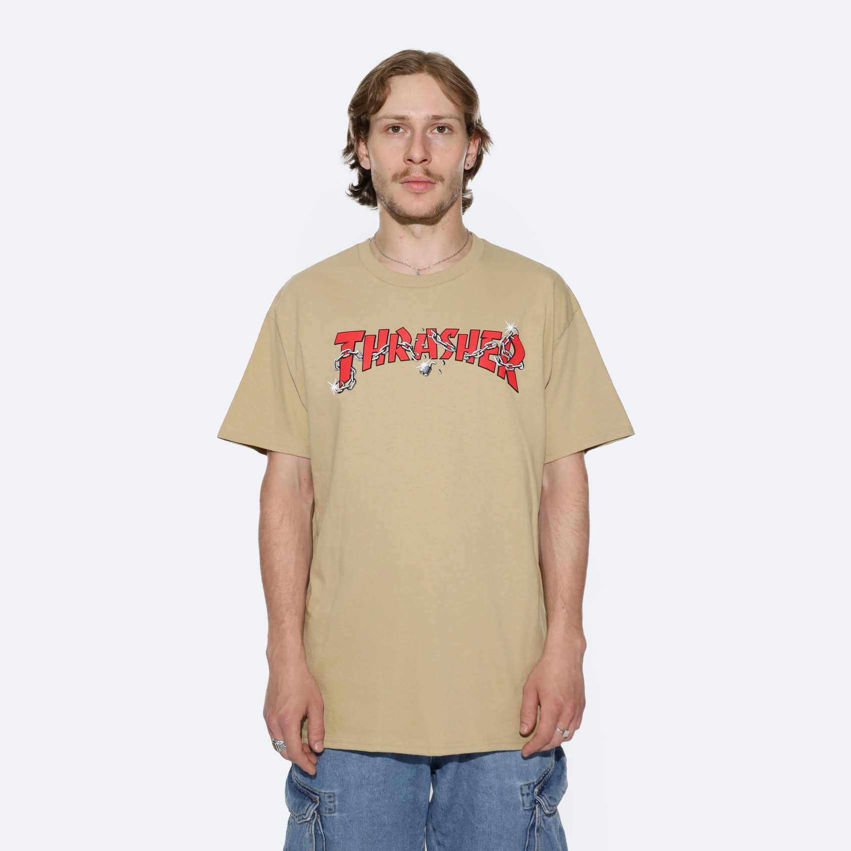 Футболка Thrasher Chains By Daniel Shepard T-Shirt (tan) артикул:CLuJwq2OiqUybaz8RHeeT3 - купить в магазине Дайс