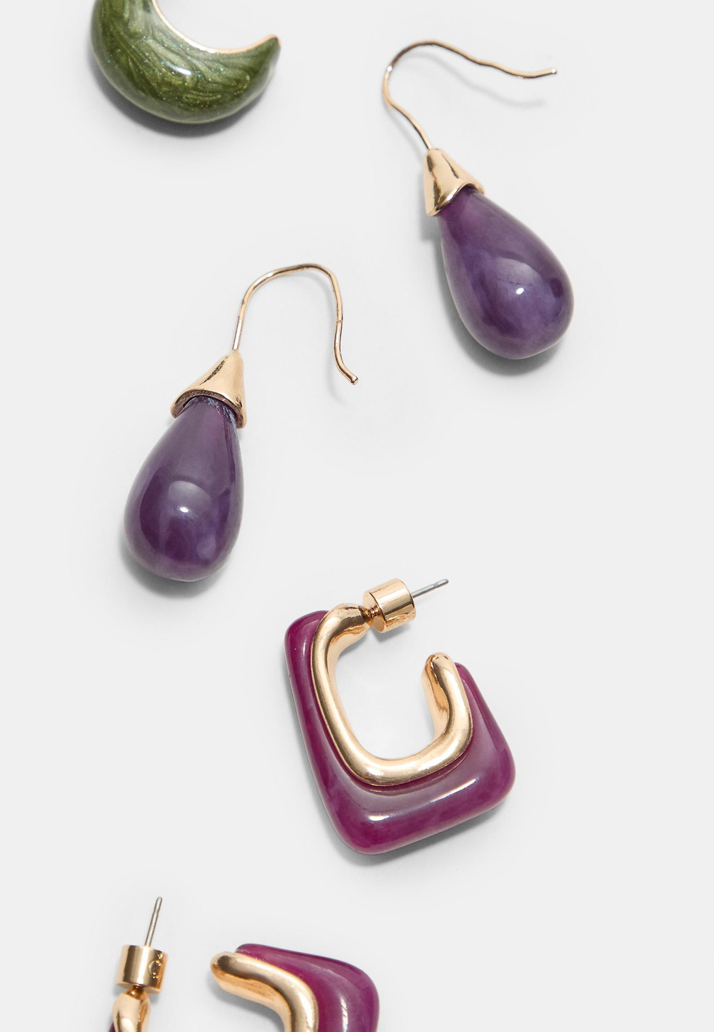 STRADIVARIUS Набор из 3 контрастных сережек-колец и капель, сиреневый