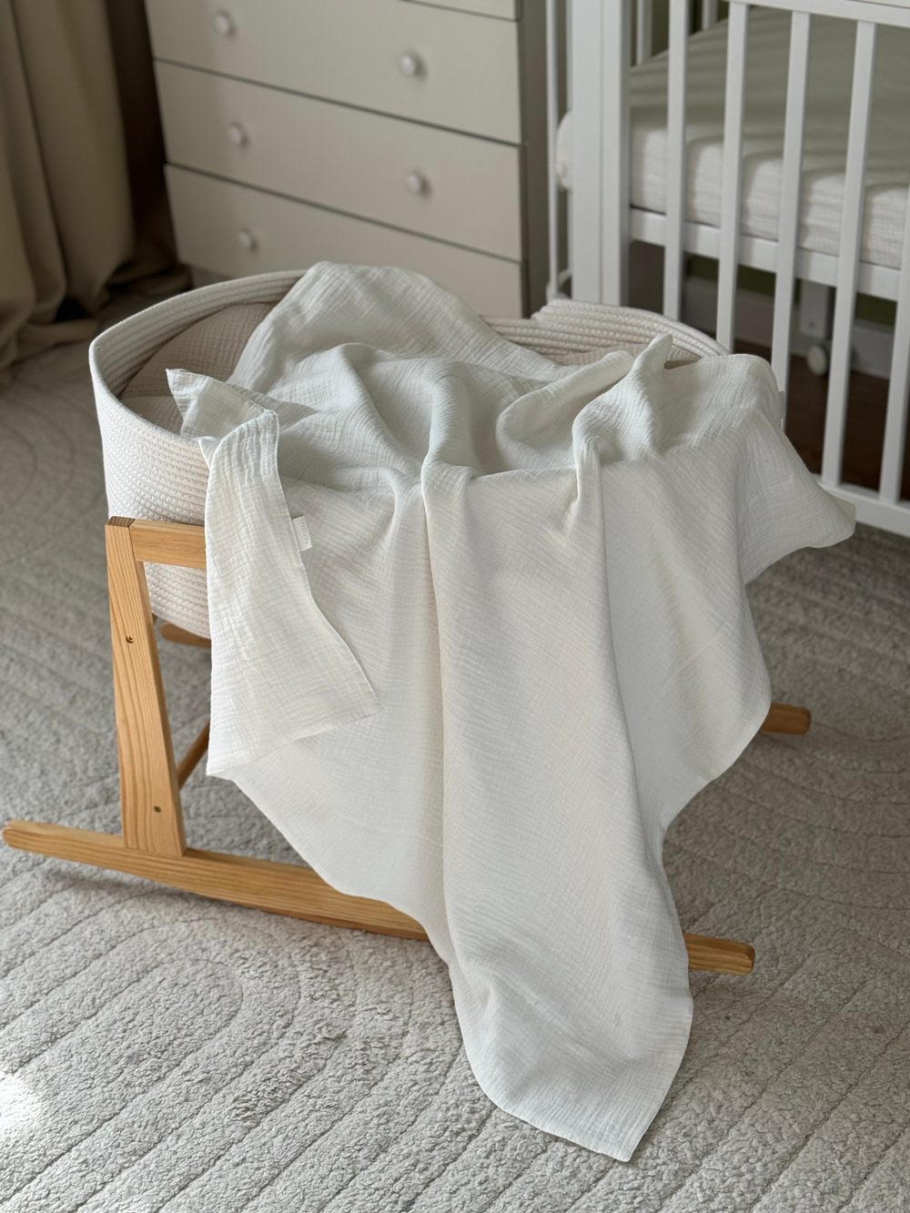 Плед из муслина без декора, Белый