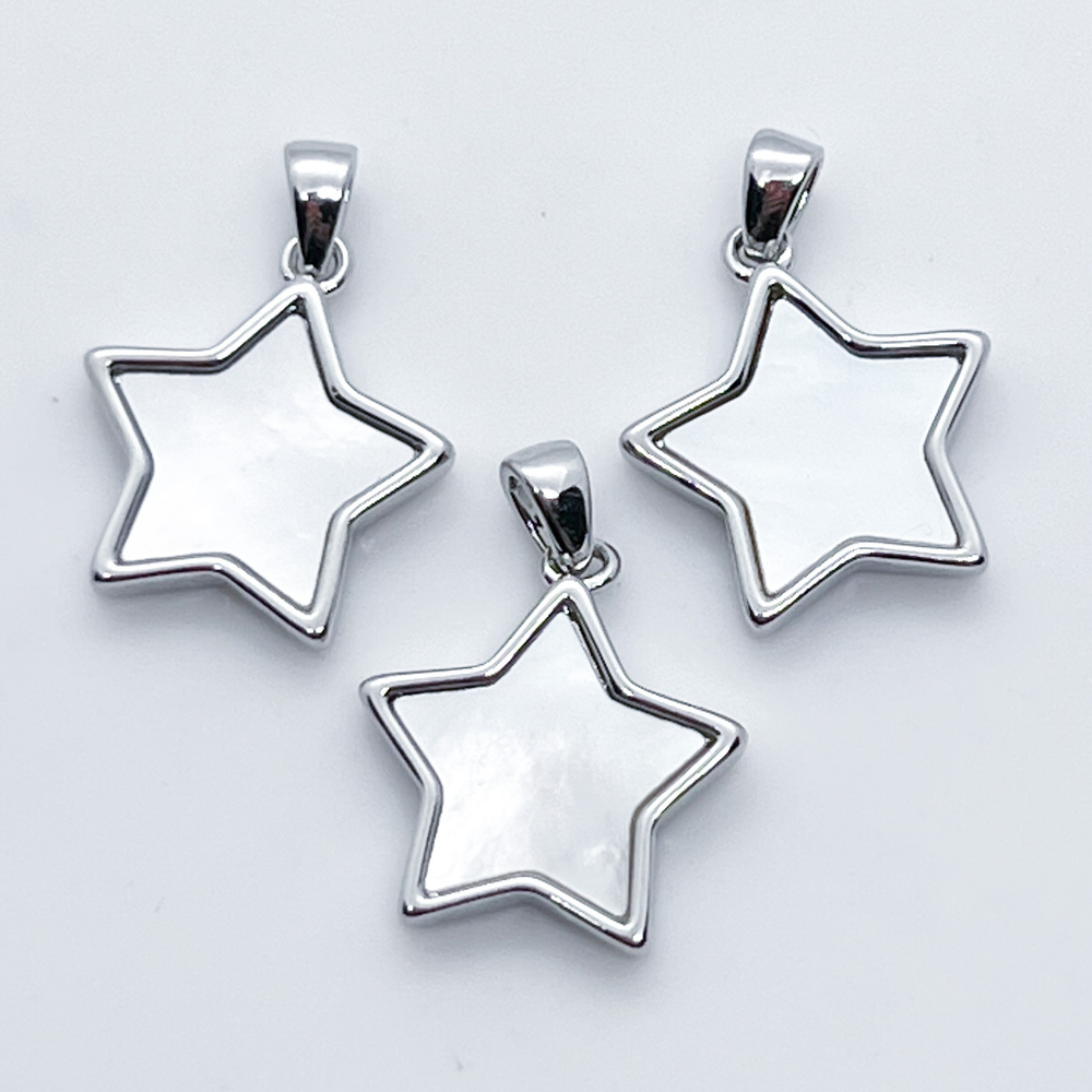 Подвеска Звезда, цвет серебро (родий), перламутр, размер 16*15 мм, цена за 1 шт