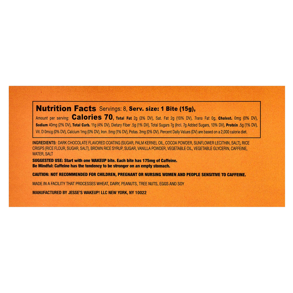 Jesse's WAKEUP!, Rice Crisp Bites, темный шоколад, 8 пакетиков по 15 г (0,53 унции)