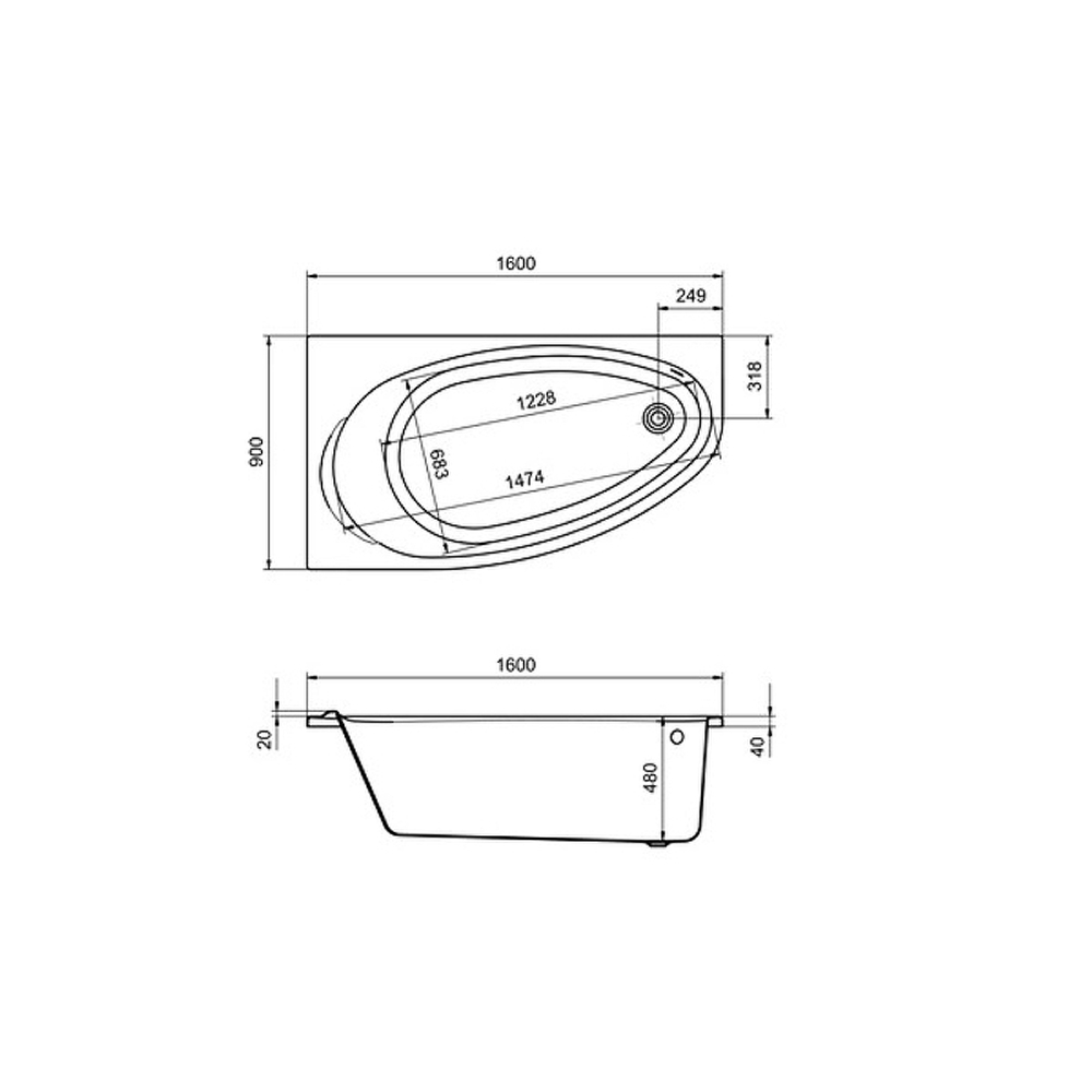 Акриловая ванна Roca Corfu 160x90 L 248573000 без гидромассажа