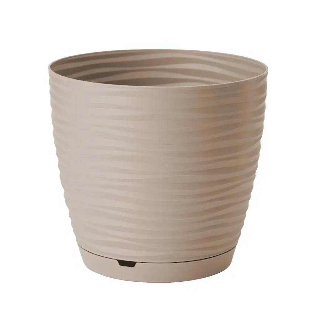 Горшок для цветов пластиковый 1,5л d-14,6см «Saffron» с поддоном бежевый