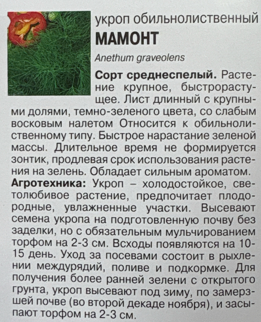 Укроп Мамонт, 2г., Урожай Удачи СМЗ-40