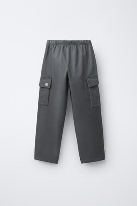 ZARA БРЮКИ КАРГО ИЗ ТВИЛА, СЕРО-СИНИЙ