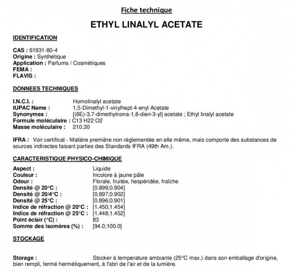 ETHYL LINALYL ACETATE 10% / ЭТИЛ ЛИНАЛИЛ АЦЕТАТ CAS 61931-80-4