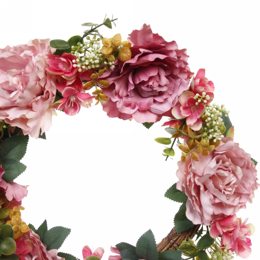 Цветы искусственные венок «Фантазия» 42см розовый