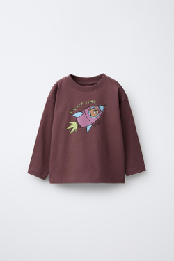 ZARA ФУТБОЛКА С АНИМАЛИСТИЧЕСКИМ ПРИНТОМ, ЛИЛОВЫЙ