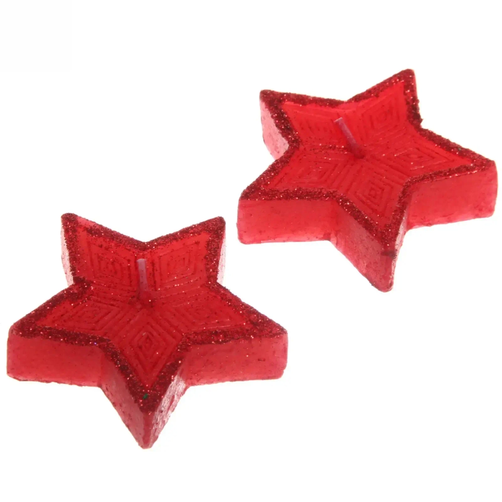 Свечи новогодние «Звездочки блестящие» 5,5 см (набор 2 шт), красный