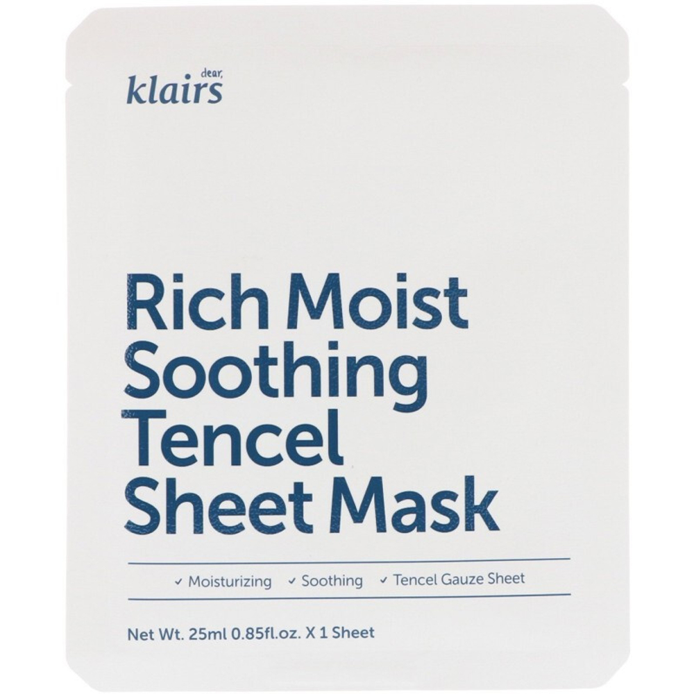 Маска тканевая успокаивающая Dear, Klairs Rich moist soothing tencel sheet mask, 25 мл