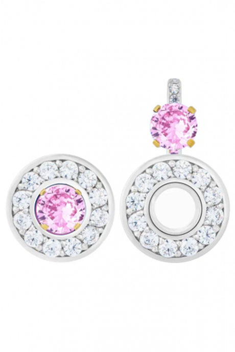 Серьги из серебра со вставками из розового и бесцветных фианитов
