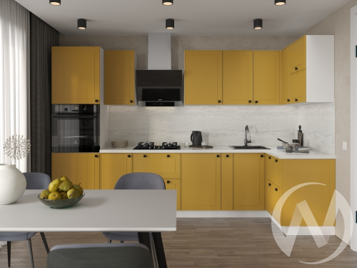 Кухня "Перфетта": горчица софт комплектация 4 (корпус белый)