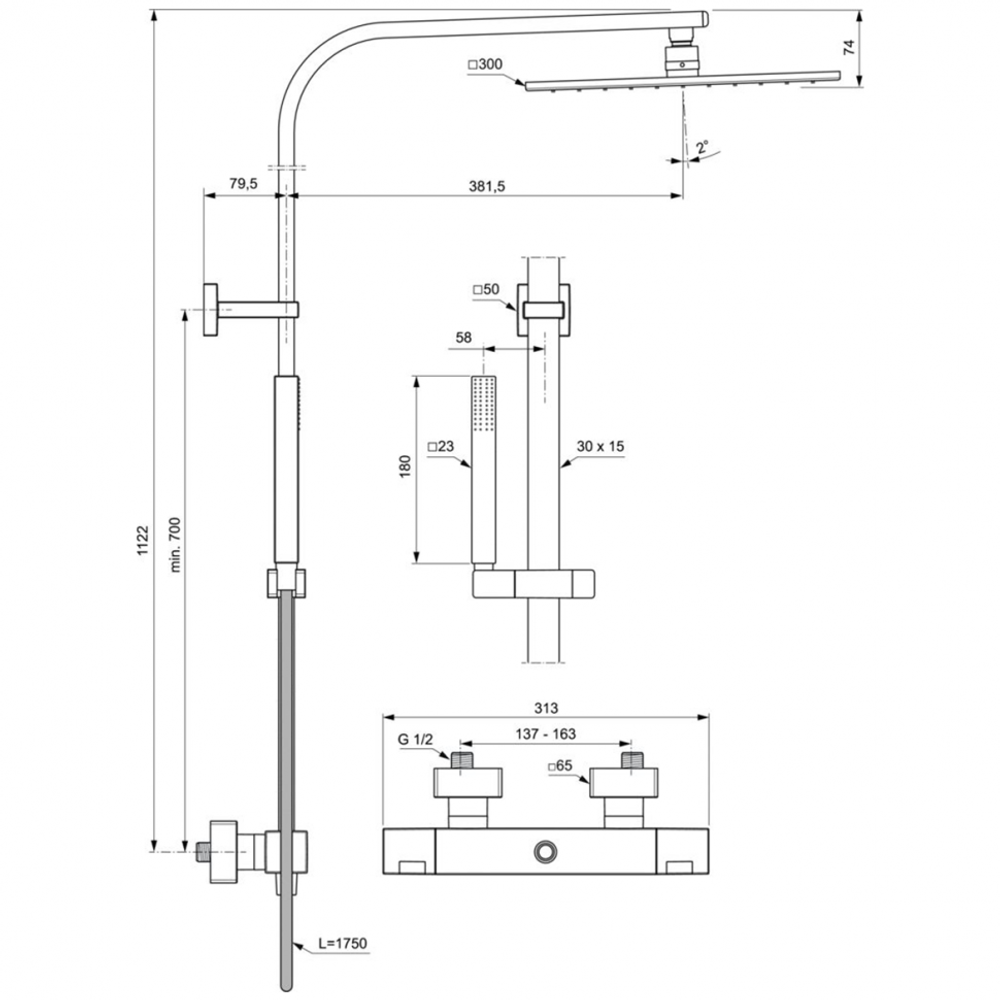 Душевая система с термостатическим смесителем для душа Ideal Standard CERATHERM C100 A7542AA