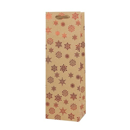 Пакет подарочный для вина, Крафт, Новогодний, Дизайн №1, Металлик, 36*12*9 см.