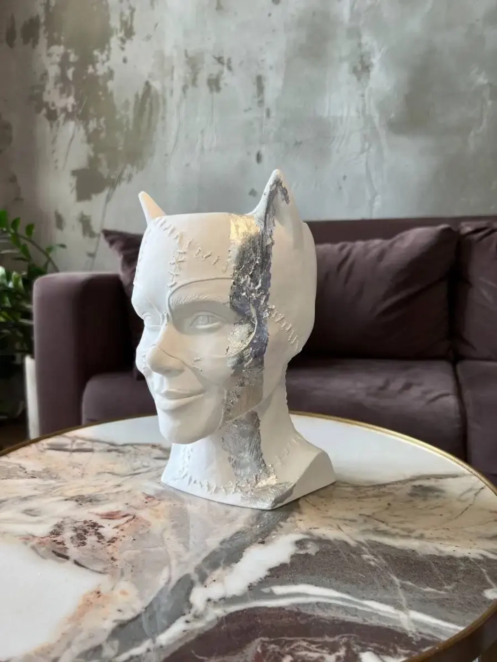 Кашпо Кошка Гипсовая голова Ваза скульптура горшок