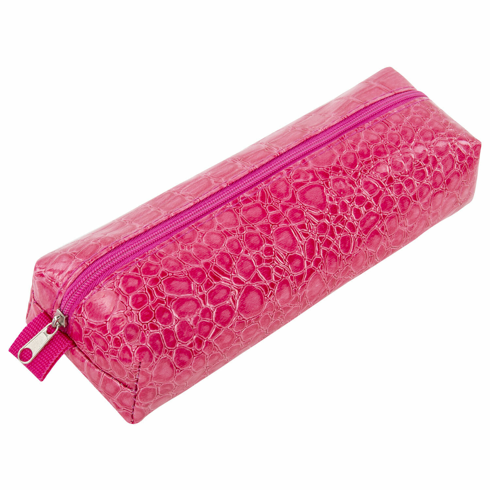 Пенал-косметичка BRAUBERG "крокодиловая кожа" 20х6х4 см "Ultra pink" (3 штуки в упаковке)
