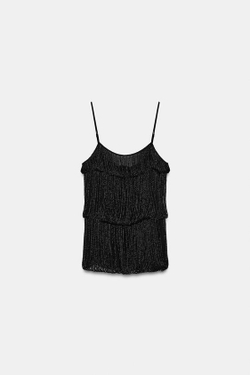 ZARA ТОП СО СБОРКАМИ И БУСИНАМИ — ZW COLLECTION, ЧЕРНЫЙ