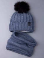Шапка детская зимняя вязаная с помпоном и снуд