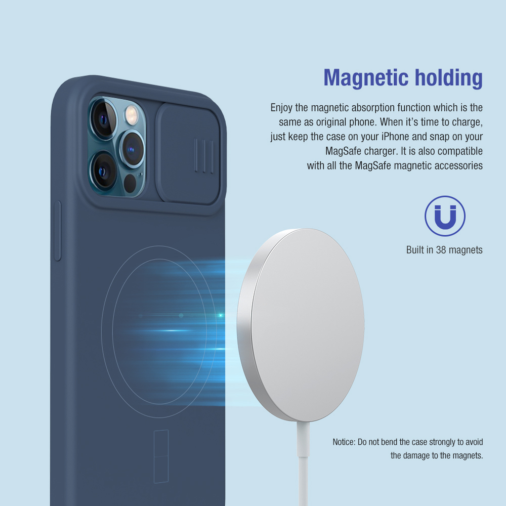 Чехол от Nillkin для iPhone 12 Pro Max, мягкое шелковистое покрытие силикона, серия CamShield Silky Magnetic Silicone c поддержкой беспроводной зарядки MagSafe