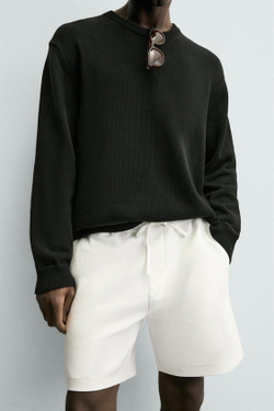 ZARA ШОРТЫ КОМФОРТНОЙ ПОСАДКИ ИЗ РЕЛЬЕФНОЙ ТКАНИ, ЖЕЛТОВАТО-БЕЛЫЙ