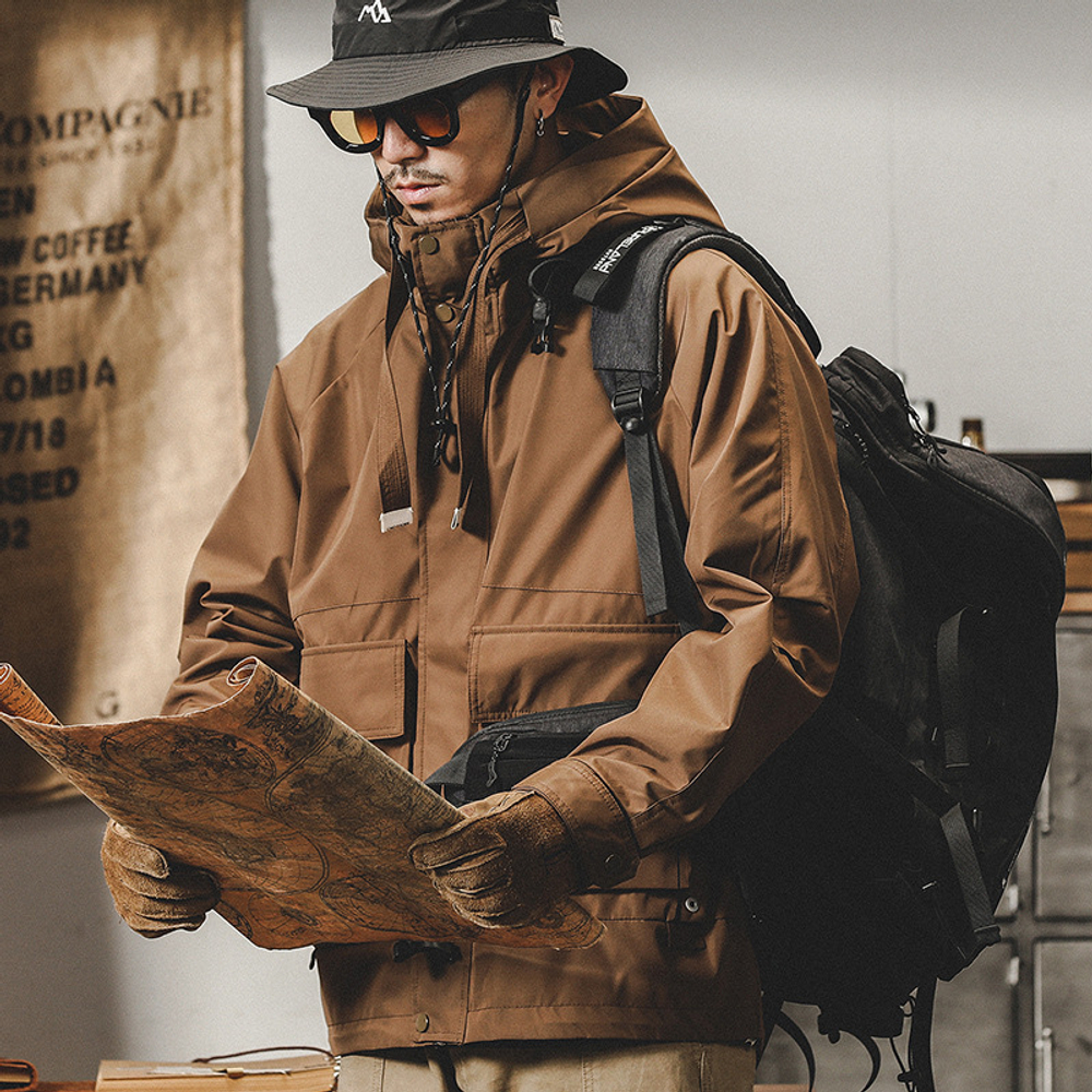 Классическая Ретро Рабочая одежда куртка с капюшоном и накладными карманами весенне-осенняя куртка.