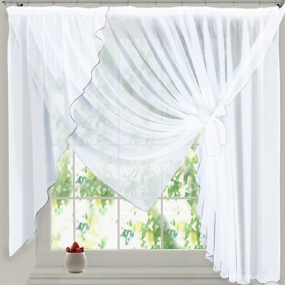 Занавеска "Ф. ЭВА", цвет белый, на шторной ленте, Польша.